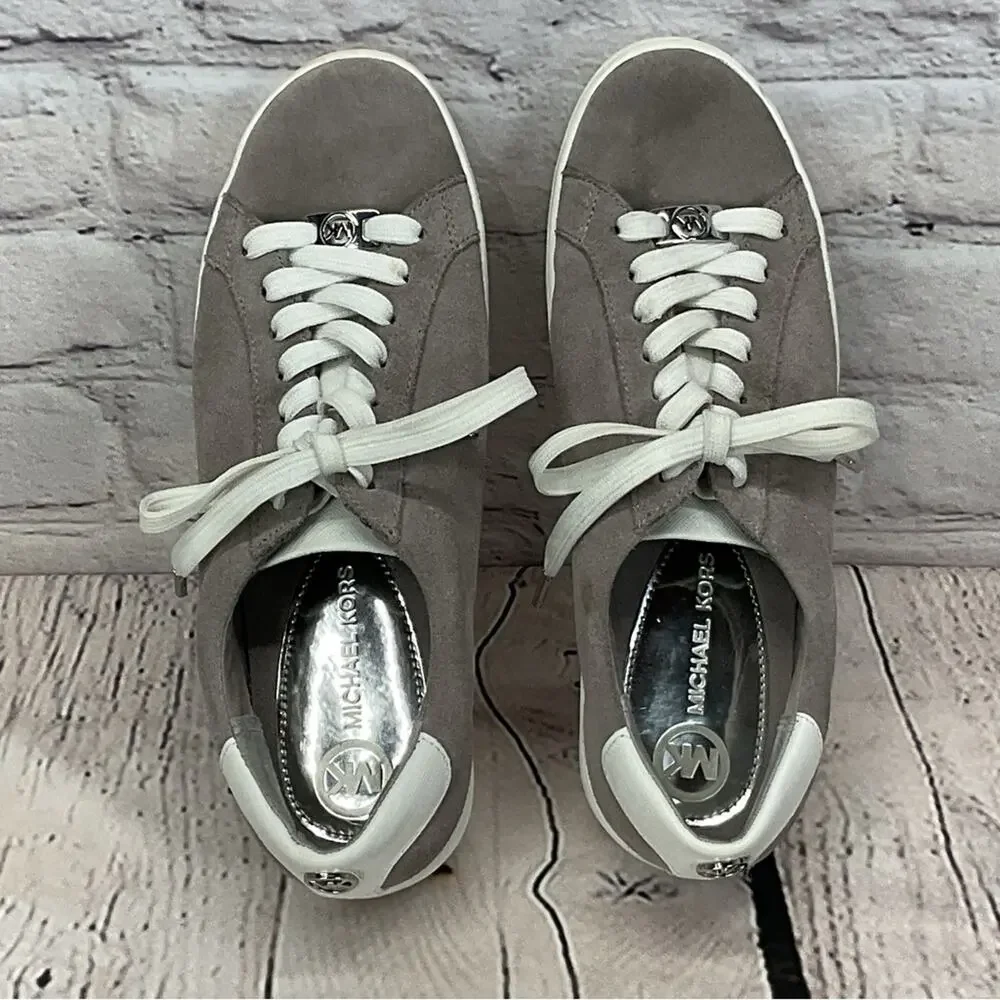 Michael Kors Suede Sneakers Women's Size 7M Gray Casual Vacation Logo Lace Up